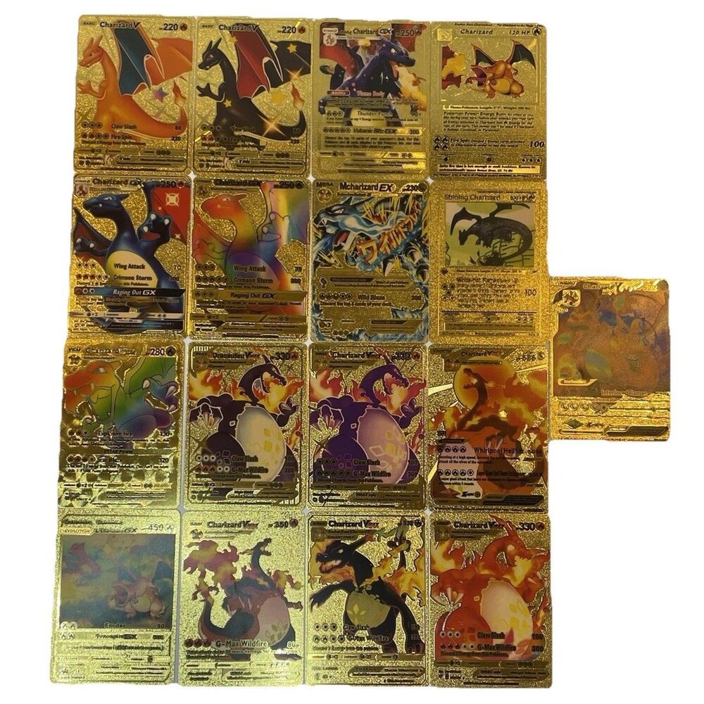 Charizard Pokemon Gold Full Art Card Lot of 16 Fan Art Novelty Rainbow Rare